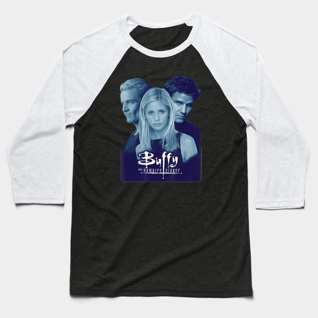 Buffy the Vampire Slayer Buffy Angel Spike Photo Baseball T-Shirt by defreitasysou